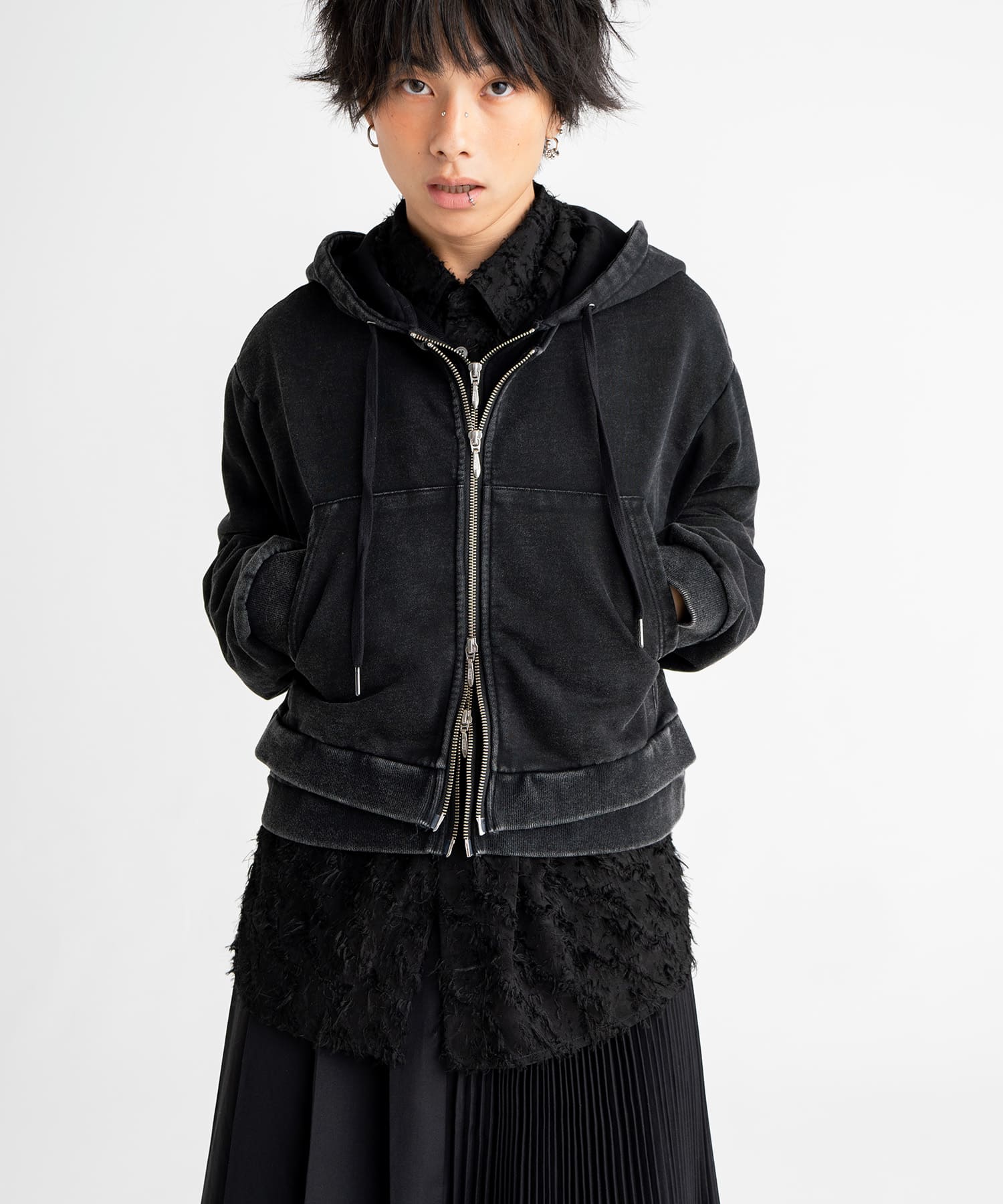 layered short hoodie